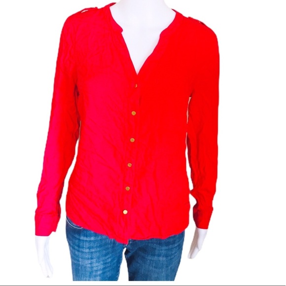 VERO MODA Ivar L/S Button Down Shirt With V Cut & Long Sleeves Red Size Small - Picture 3 of 11